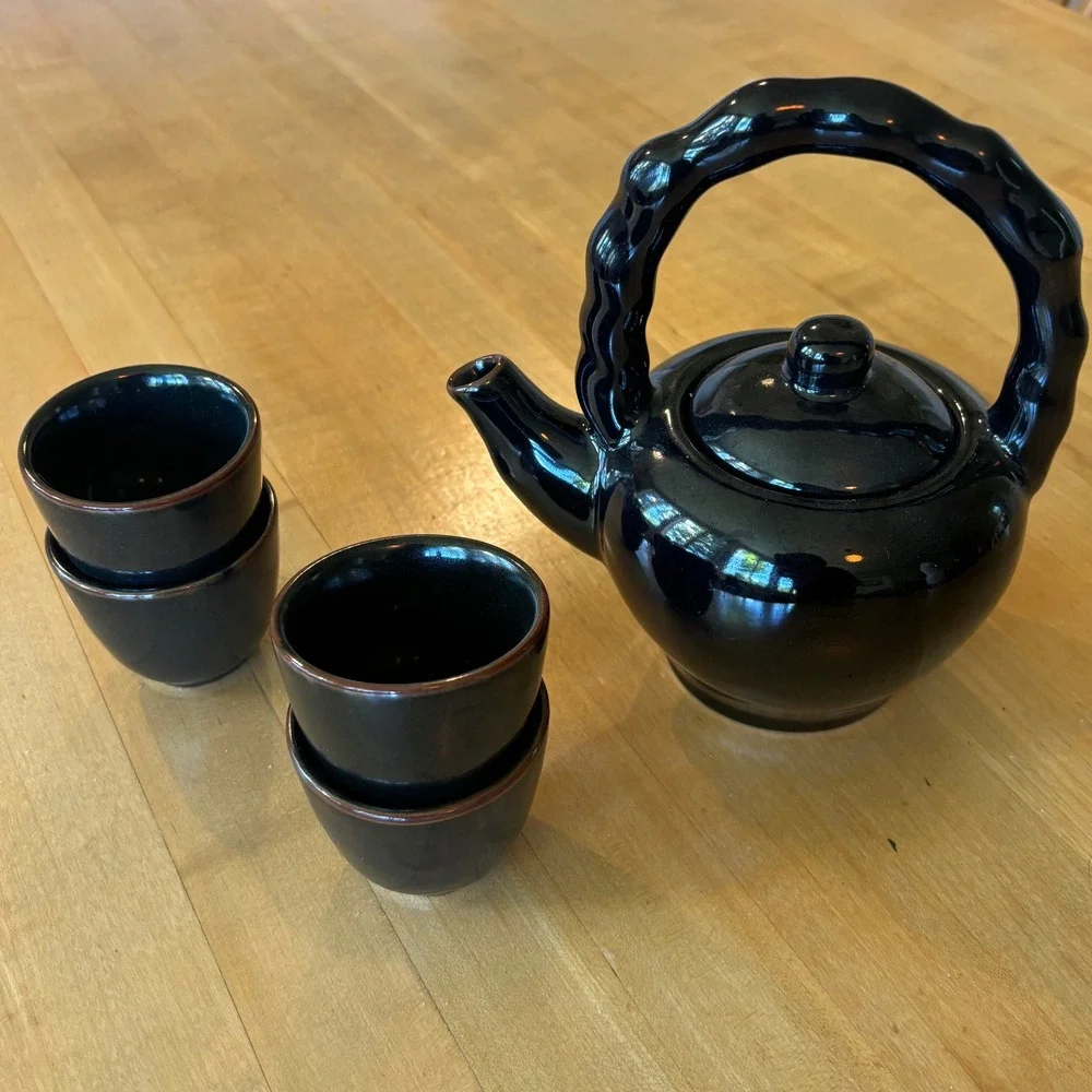 Crate and Barrel Black Brown Porcelain Teapot 4 Cups Yi Xiang Min # 274-135